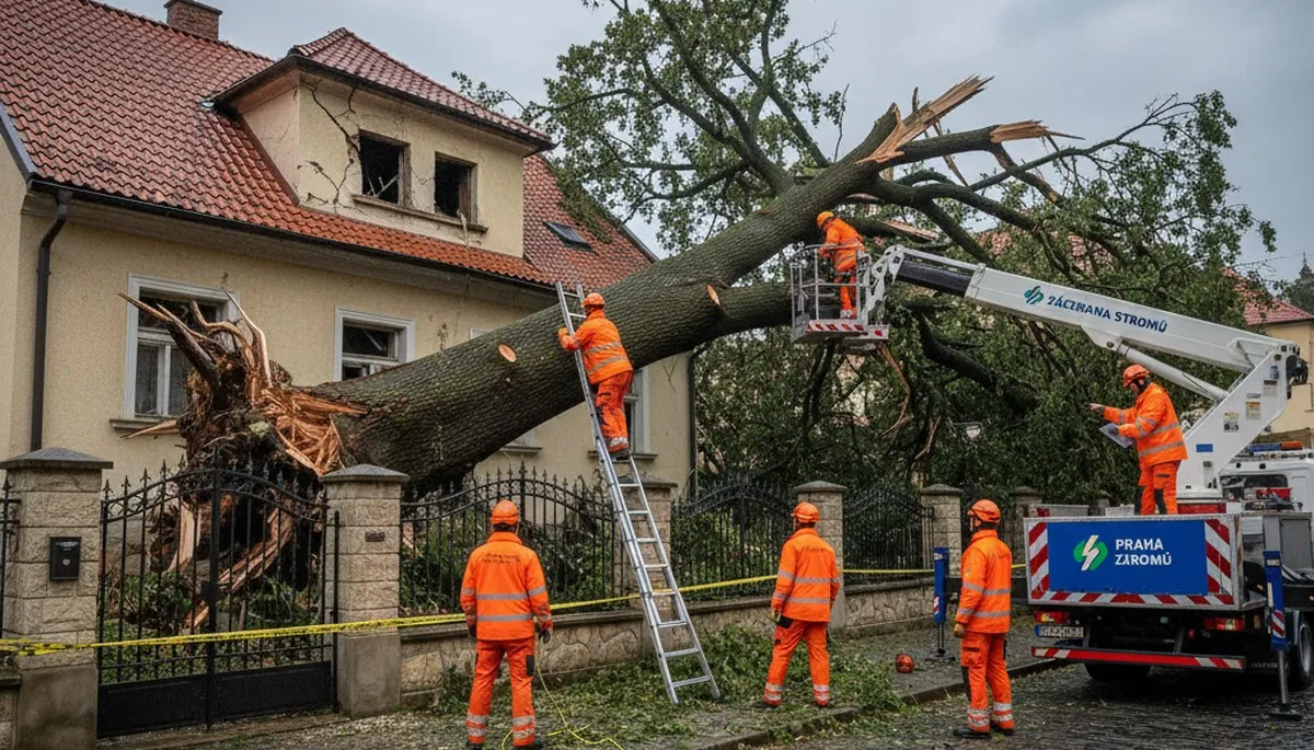 Emergency tree removal after storm damage in Prague, OK by Shawnee tree service crew restoring safety