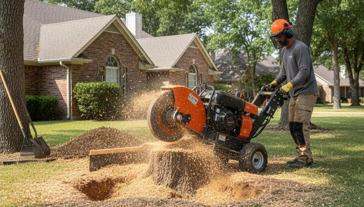 Professional stump grinding removing tree stumps in Maud, OK by Shawnee tree removal experts