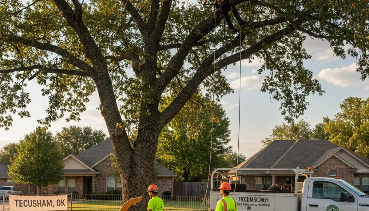 Professional tree removal service in Shawnee OK safely cutting and clearing large oak tree